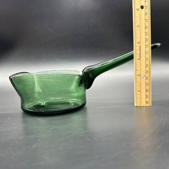 Vintage Green Art Glass Scoop Pan Handmade Square Planter Dish Applied Handle - Picture 10 of 13